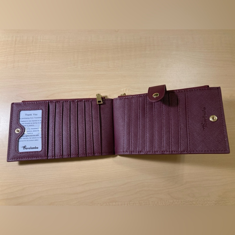 Travelambo Burgundy Double Zipper Pocket Wallet NWT Slim Card Holder Organizer - Picture 6 of 9